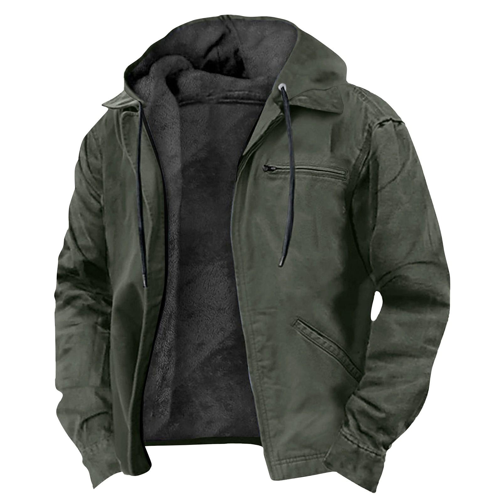 

Мужская повседневная куртка на молнии с карманом и капюшоном, мужская однотонная модная теплая куртка L