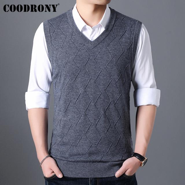Mens Sweater Autumn Winter Sweater V -Neck Sleeveless Vest Pull Homme Knitted Cashmere Wool Pullover