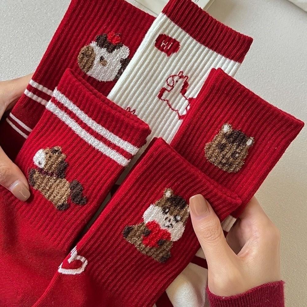 Soft Cartoon Red Socks Elastic Year of The Horse Socks Festive Socks Horse Pattern Socks  Gift