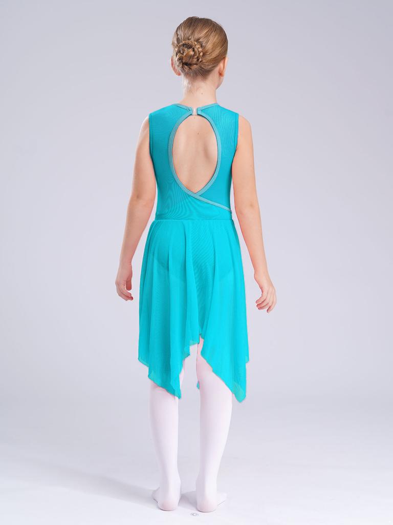 Kids Girls Ballet Dress Lyrical Dance Costume Dancewear Sleeveless Cut Out Gymnastics Leotard for Dancing Children Ice Skating Dresses