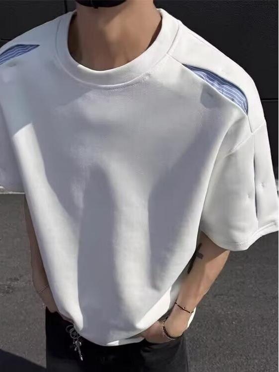 Unisex American Patchwork Short Sleeve T-shirt - Casual Summer Style, Loose Fit Round Neck.