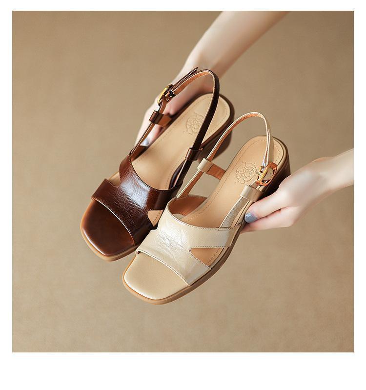 Minimalist style 2025 new square head open-toed sandals women's summer new casual commuting thick high heels women's sandals