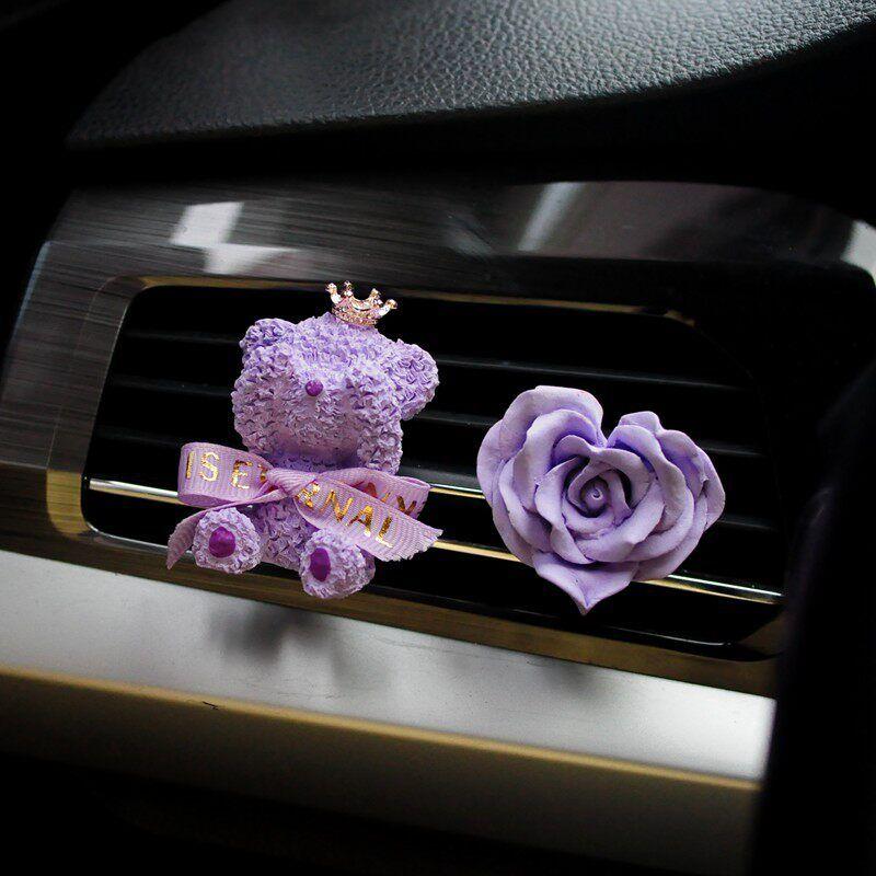 

Cute Internet Celebrity Bear Car Aromatherapy Car Vent Teddy Bear Fragrant Stone Car Interior Decoration Perfume Aroma Diffuser Purple Bear + Peach Heart Floral tone