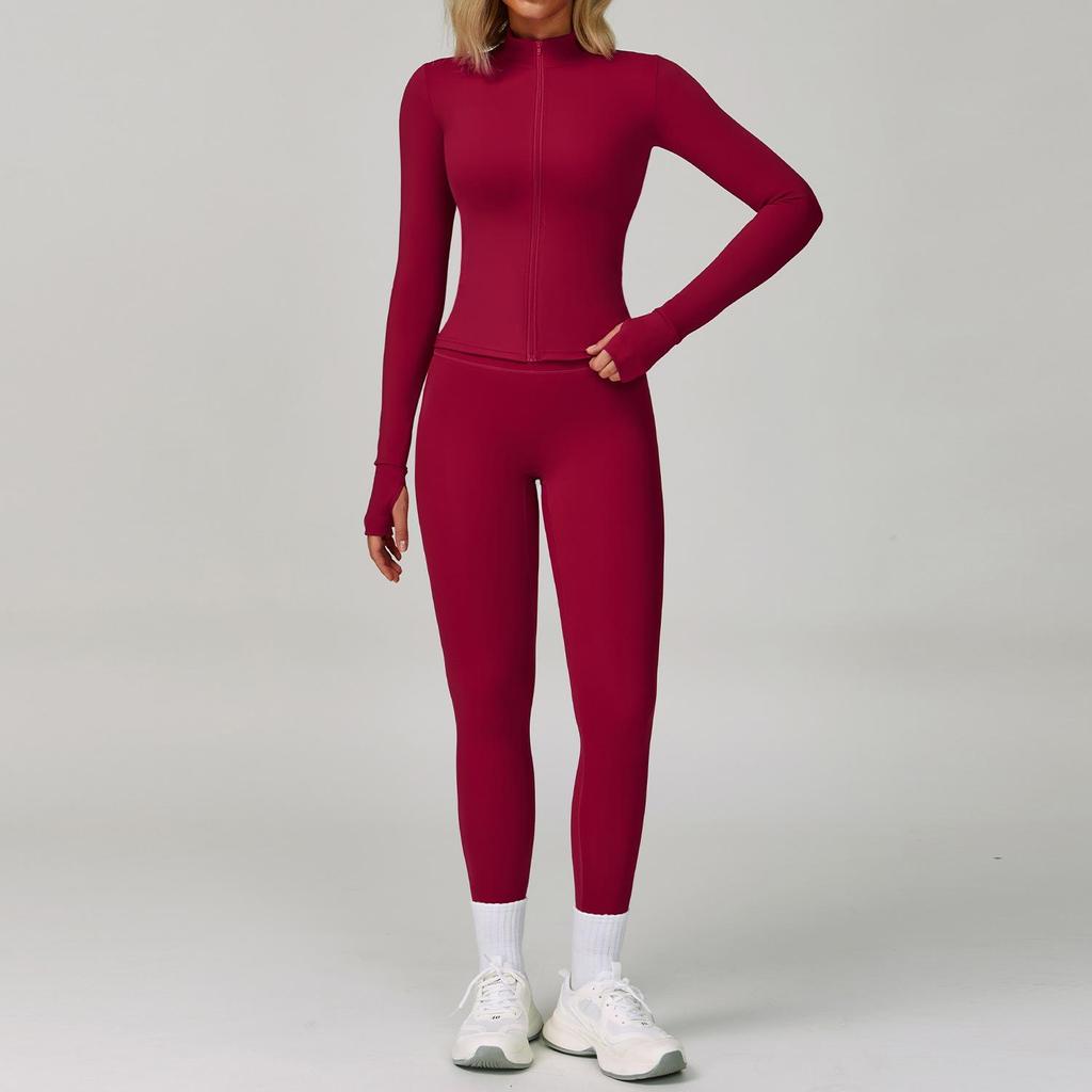 Women's Zipper Long Sleeve Yoga and Fitness Set - Autumn/Winter Slim Fit Sportswear
