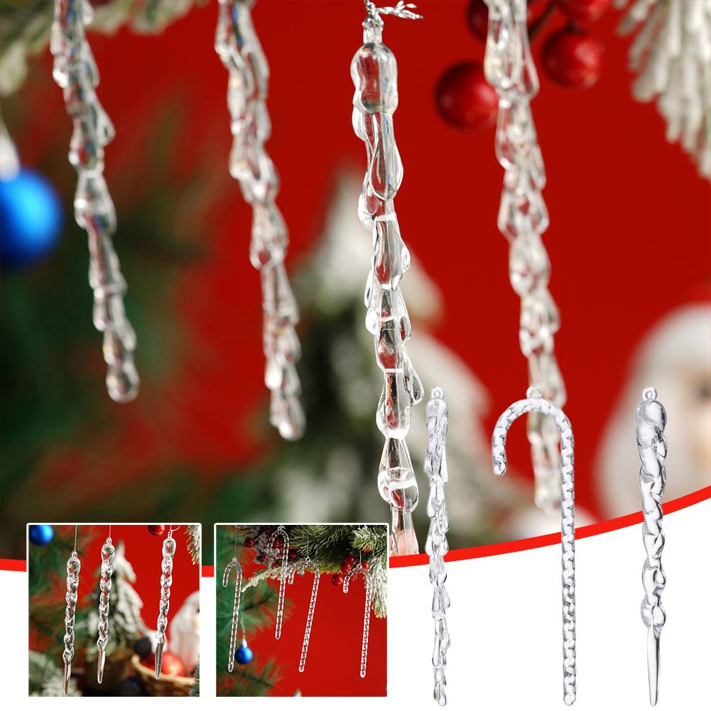 12Pcs/Pack Christmas Simulation Icicle Pendant Ornament 13cm Acrylic Clear Xmas Tree Fake Icicle Hanging Xmas Party Decorations