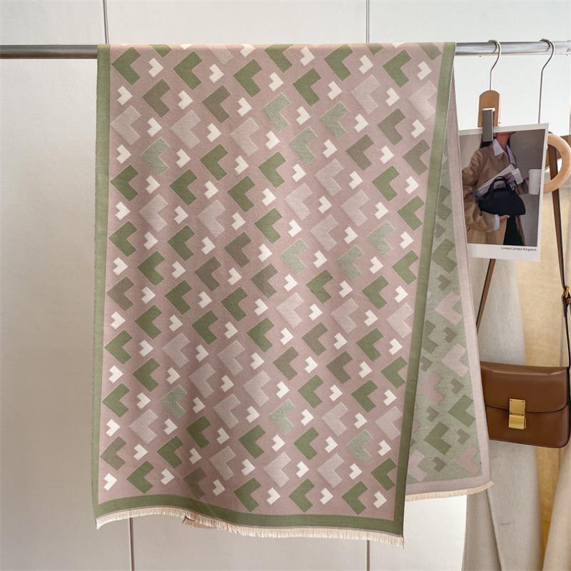 Winter Geometric Imitation Cashmere Scarf Atmosphere Thickened Warm Versatile Windproof Scarf Sweet Student Shawl