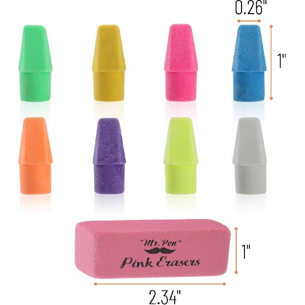 Mr. Pen- Pencil Erasers Set, 60 Pack Pencil Top Erasers, 6 Pencil Erasers, Latex-Free & No Smudge