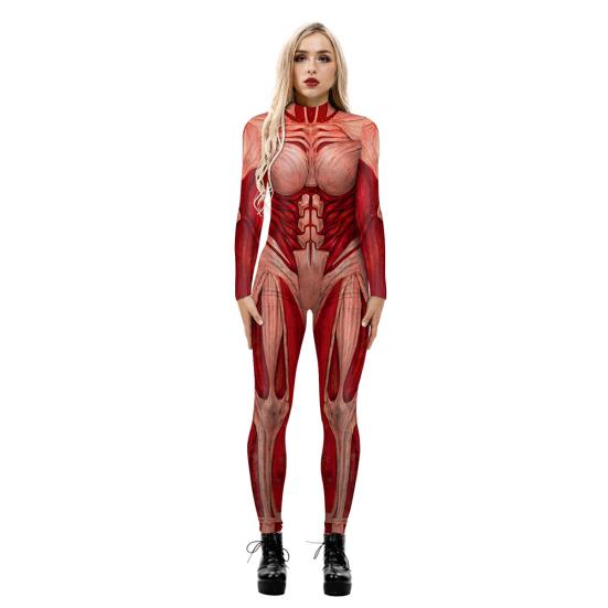 Damen Halloween Langarm Digitaldruck Slim Jumpsuit Bodysuit Cosplay Kostüm