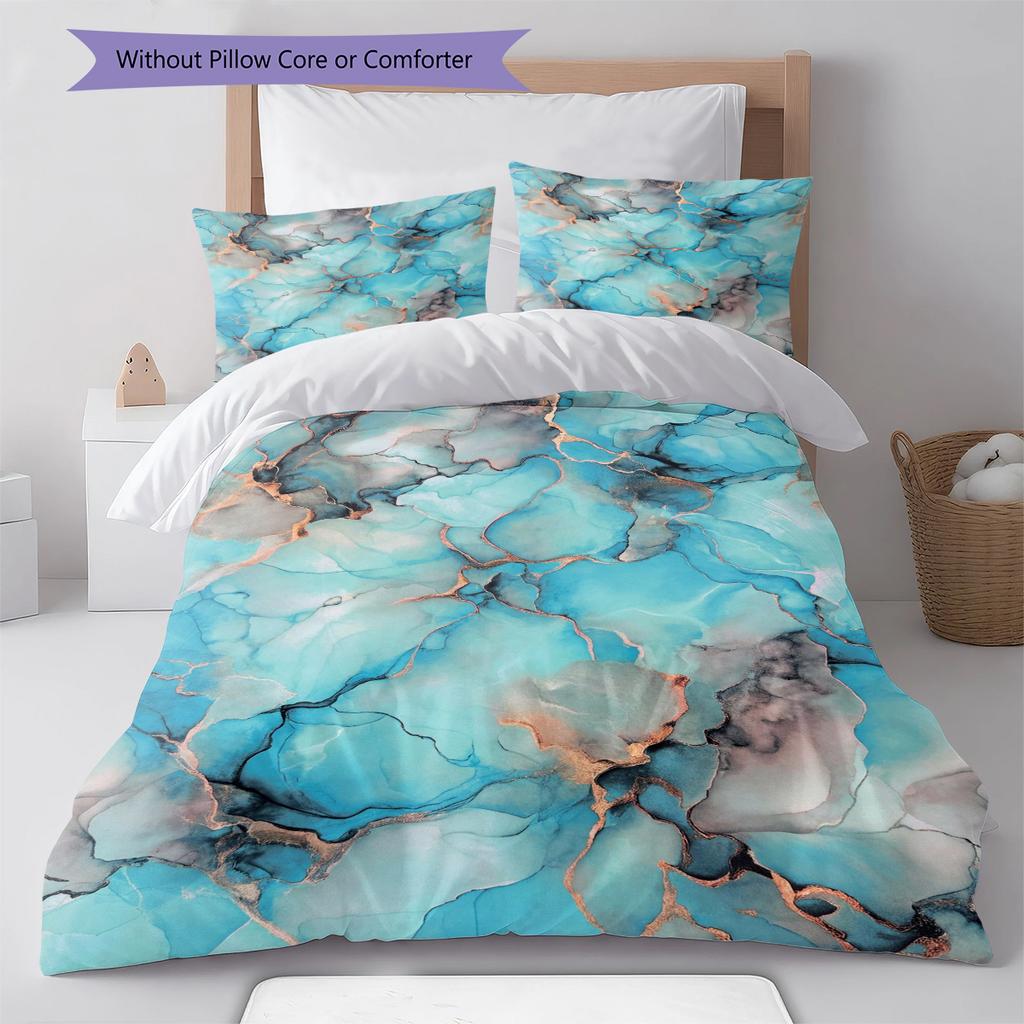 Green Marble Pattern Bedding Quilt Set Quilt Cover Pillowcase Home Decoration Gift (1 * Duvet Cover + 2 * Pillowcase, Without Core)