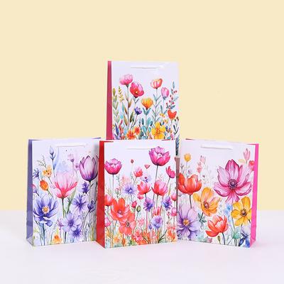 12pcs Floral Paper Tote Bags Reusable Thank You Gift Bags for Birthday Party Small Business Packaging Showers and Events