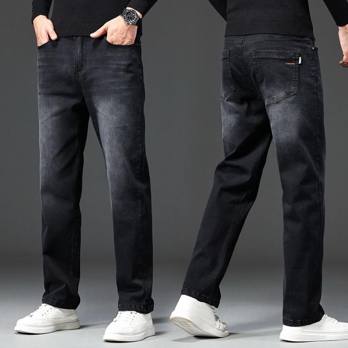 Men's Elastic Straight-Leg Jeans: Plus Velvet, Business Casual, Versatile for Autumn/Winter