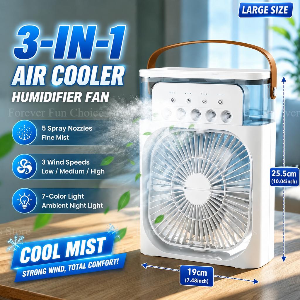 3 In-One Fan Air Conditioner 7-Type LED Light Portable Humidifier Air Conditioner Fan Outdoor Handheld Ice Pack Spray Fan