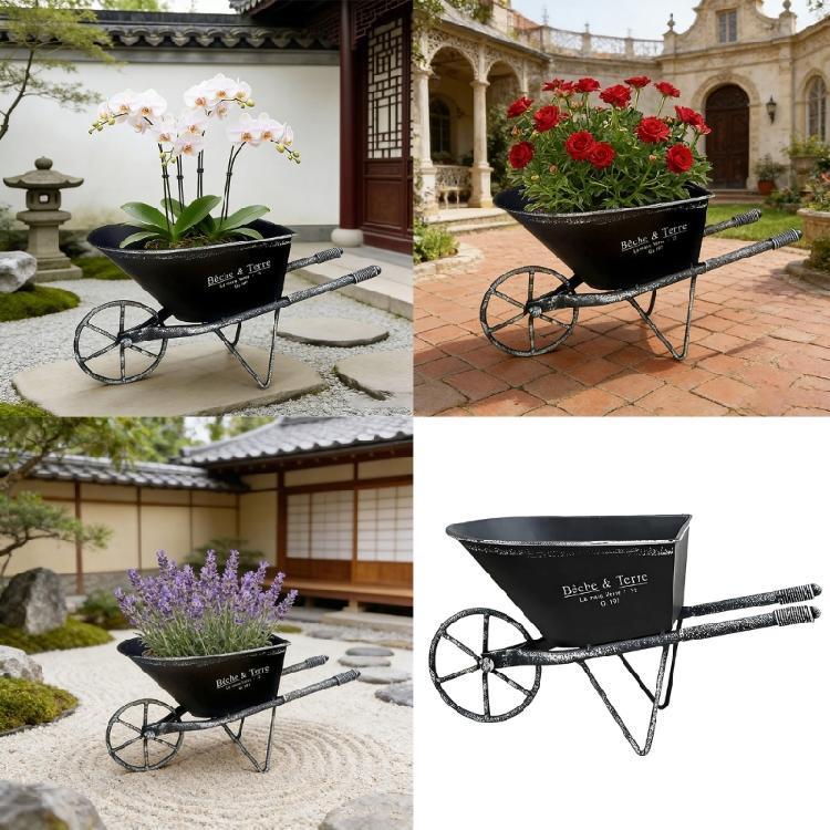 Retro Iron Planter Flower Container Wheelbarrow Flowerpot For Entrance Living Room Garden Patio Yard And Balcony Display