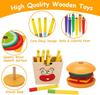 Todders Montessori Toy Wooden Hamburger Sandwich French Fries Sorting Stacking Toys Pretend Play Food Toy Kid Role Playing Games