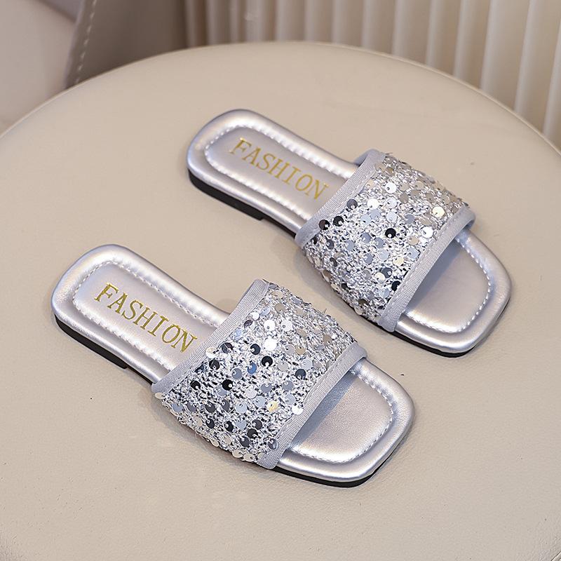

Fashion Child Slippers Summer New Style Girls Shoes Simple Kids Shoes Anti Slip Girls Slippers 26insole14.8cm серебряный