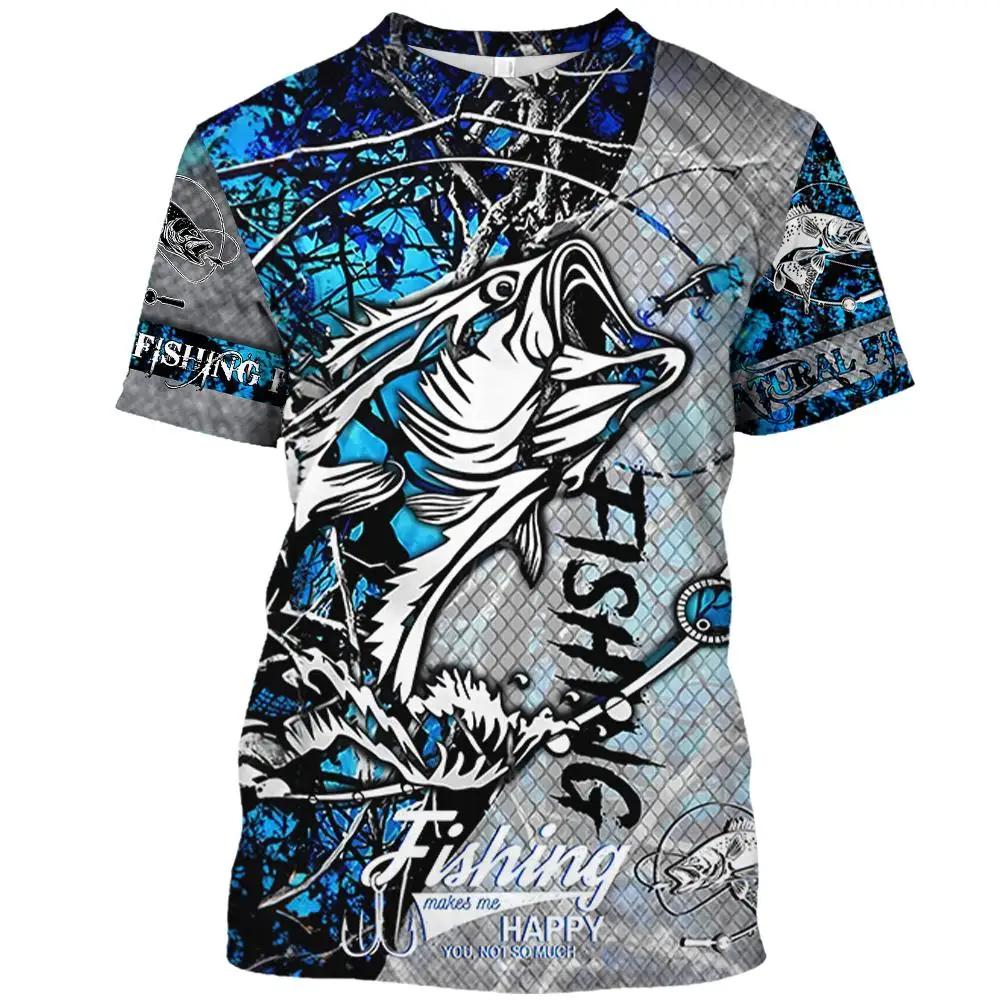 New Fishing Shirt Men's Summer Clothing Fish Graphic O Neck Oversized Tops 2024 Casual Outdoor Apparel For Male Shirt Tee 5XL