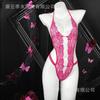 Sexy Lingerie Backless Sexy Transparent Lace Seduction Deep V Backless Lace-up Onesie Hot Woman