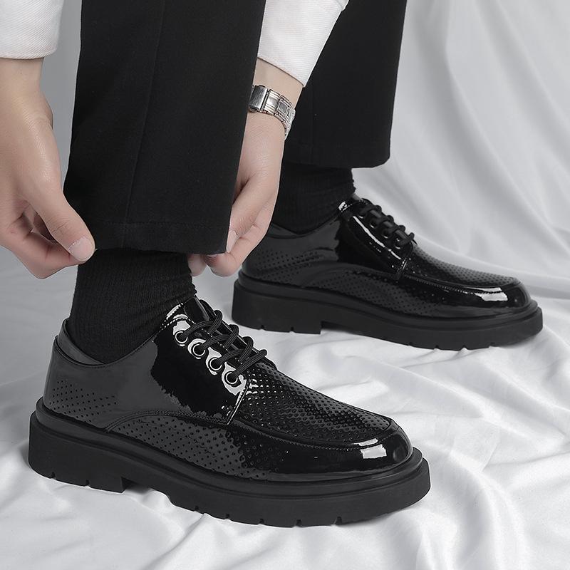 FashionSummer Hollowed Out Shoes for Men Cowhide Formal Business Casual British Patent Leather Big Head Bright Face Wedding Shoes Male