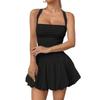 LD European and American Summer New Women's Dress Waist Thin Solid Color Neck Strap Backless Sexy