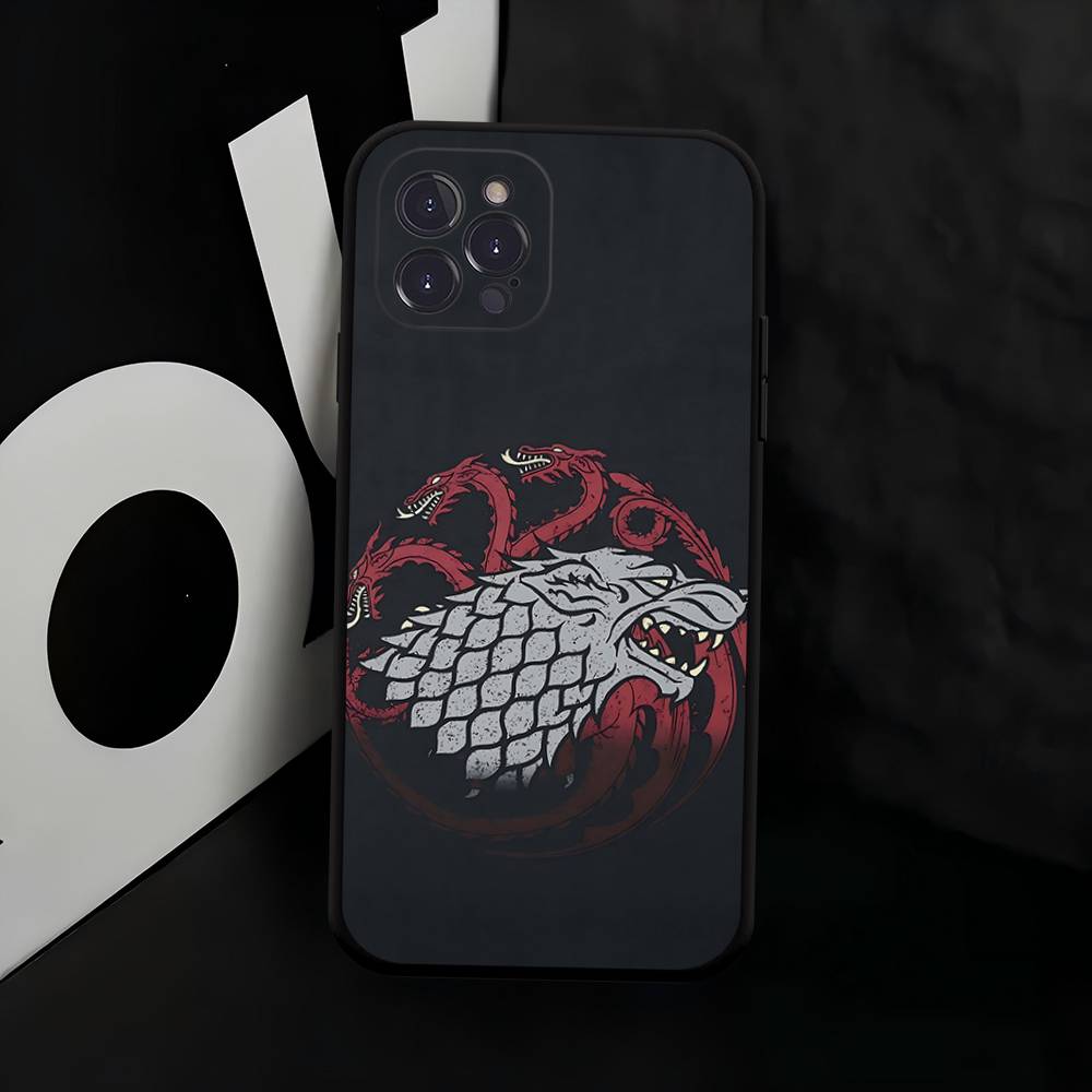 Custodia Nera in Silicone con Fantasia Logo Cool di Game of Thrones Per iPhone 17 Air 16 15 14 13 12 11 Pro Max Plus Retro in TPU