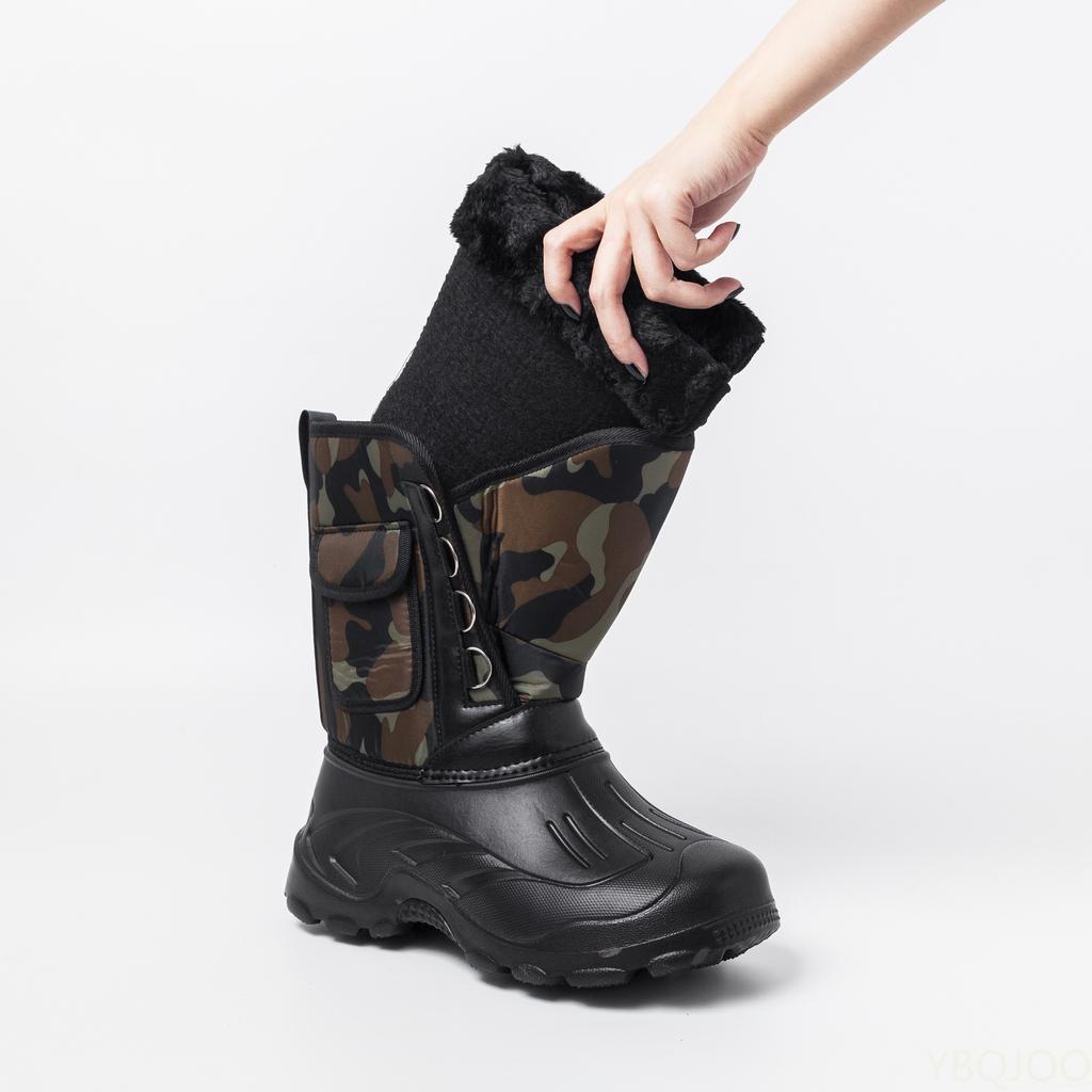Módní Zimní Sněhule Pánské Boty do Deště Protiskluzové Vodotěsné S Kožešinou Plyšové Teplé Pánské Ležérní Poloviční Holínky Teplé Nadýchané Pracovní Rybářské Boty