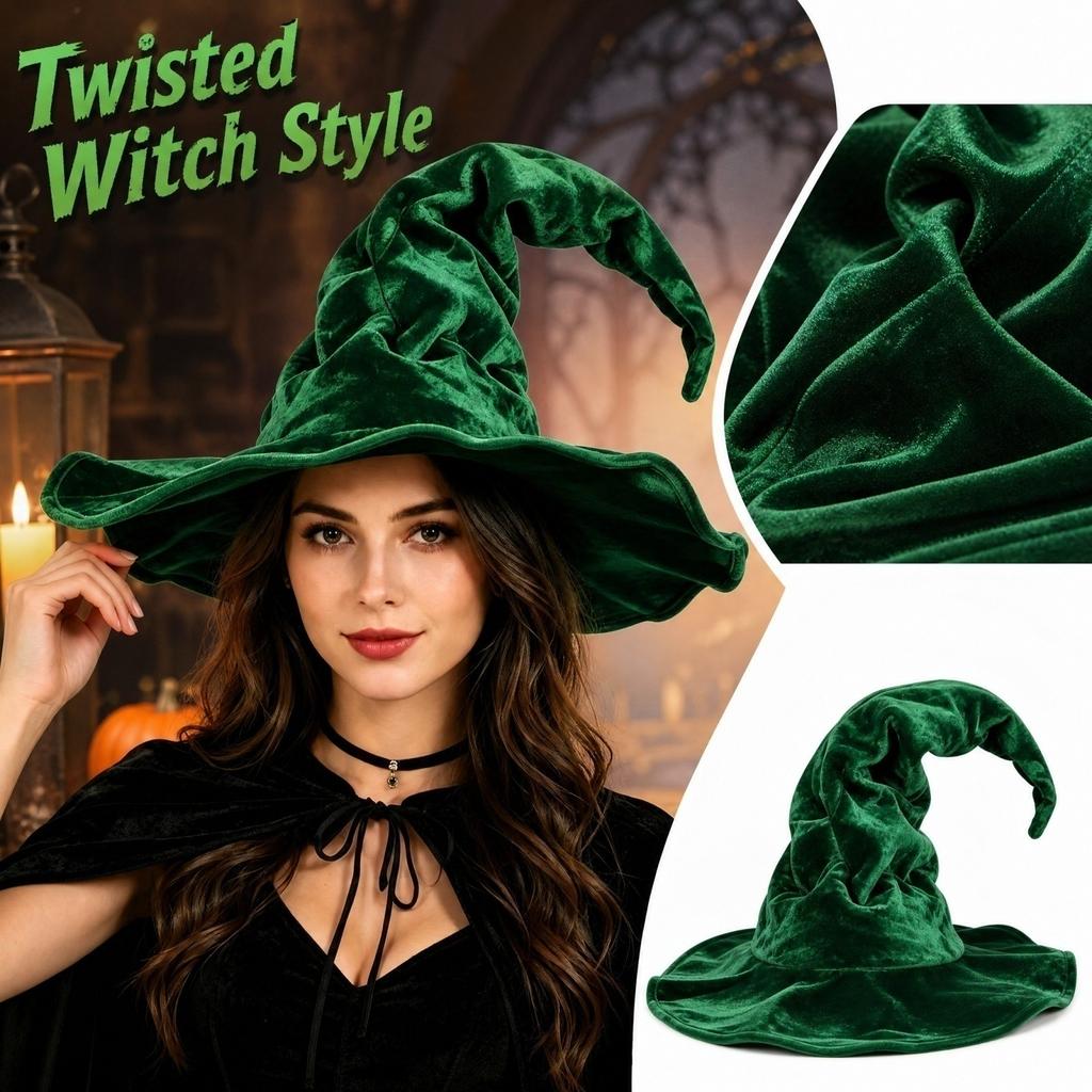 Witch Hat for Halloween with Crushed Velvet and Design