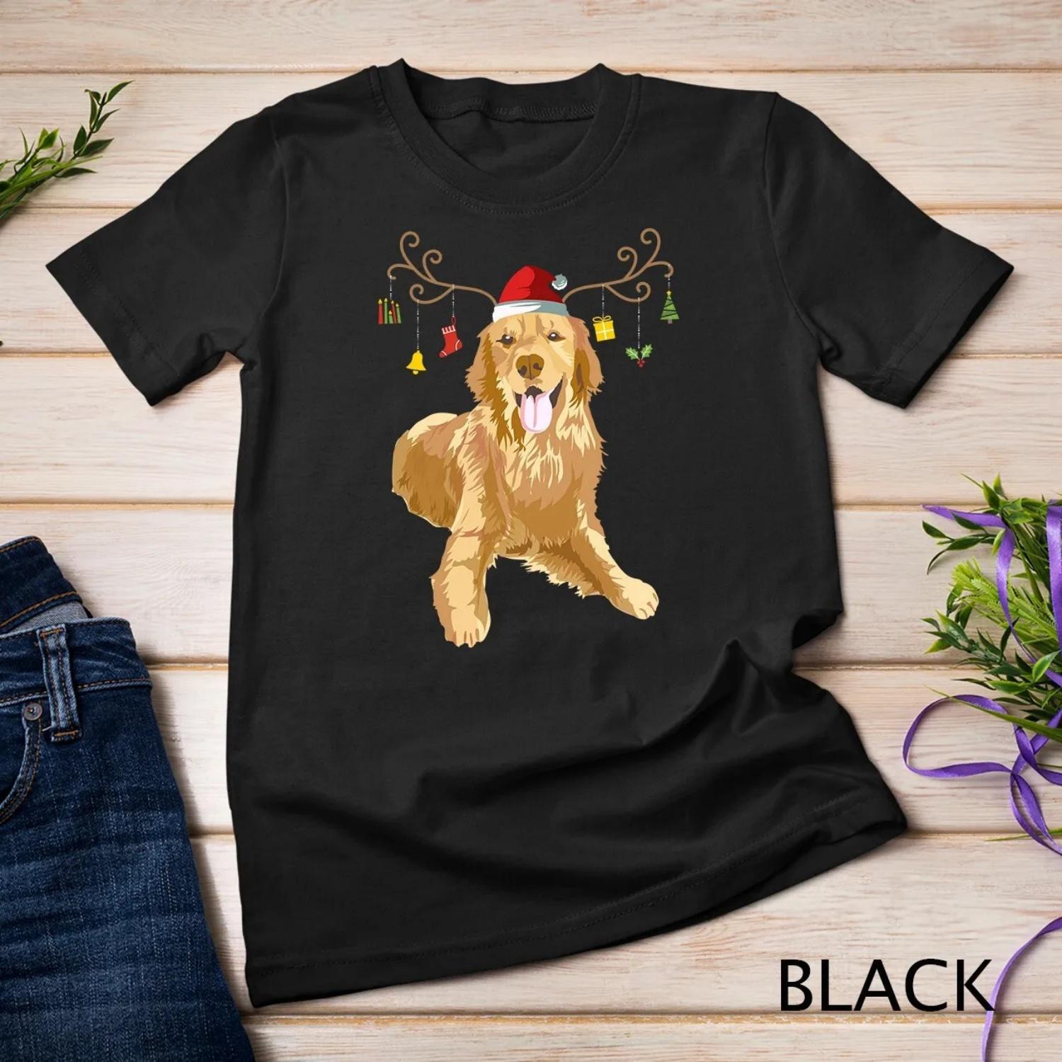 Golden Retriever Ugly Xmas Sweater Antlers Dog Lover T shirt S