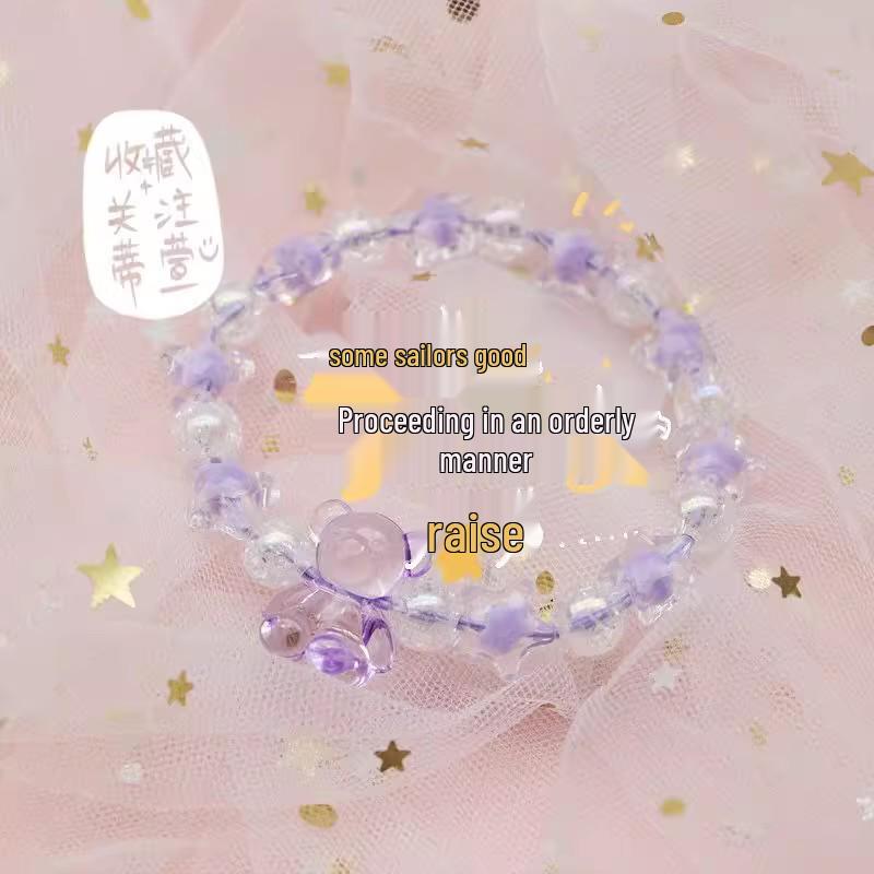 Colorful Preppy Style Beaded Bear Bracelets for Couples and Friends