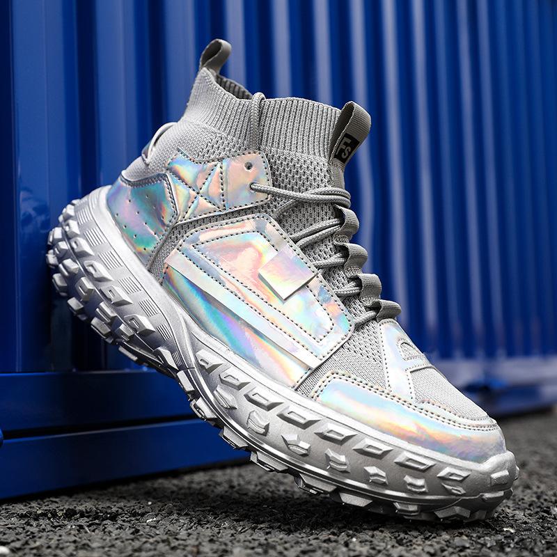 

2025 summer new men s shoes glossy fly-woven breathable socks shoes tire shoes platform dad shoes trendy tank shoes 39