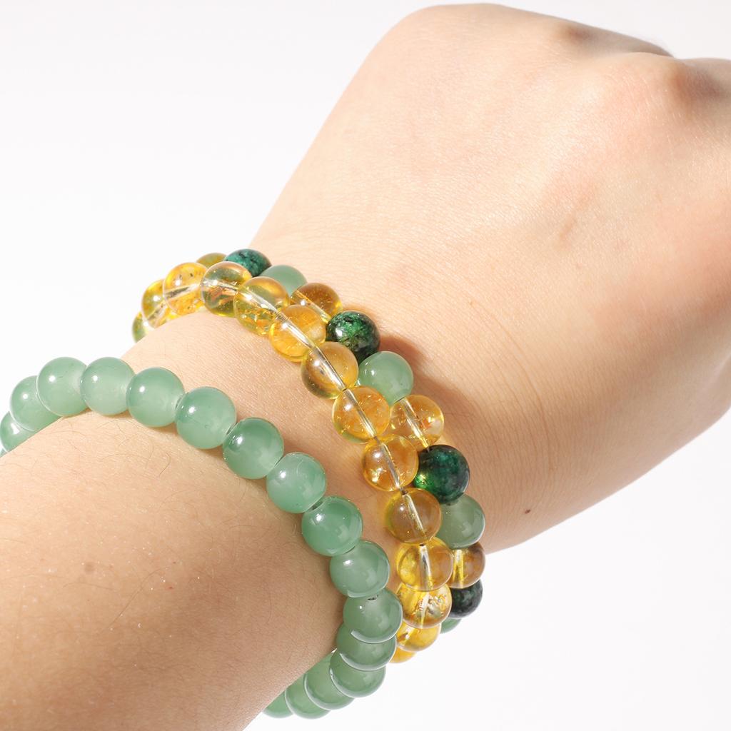 Festive Gifts Green Aventurine Golden Rutilated Quartz And Malachite Beaded Bracelet Set Natural Fashion Jewelry Daily Wear Simple Versatile Accessory