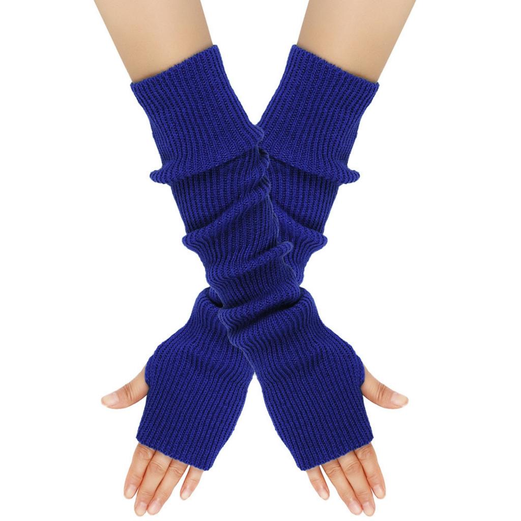 Women's Winter Warm Wool Gloves, Fingerless Long Sleeves, Solid Color, Extended Gloves