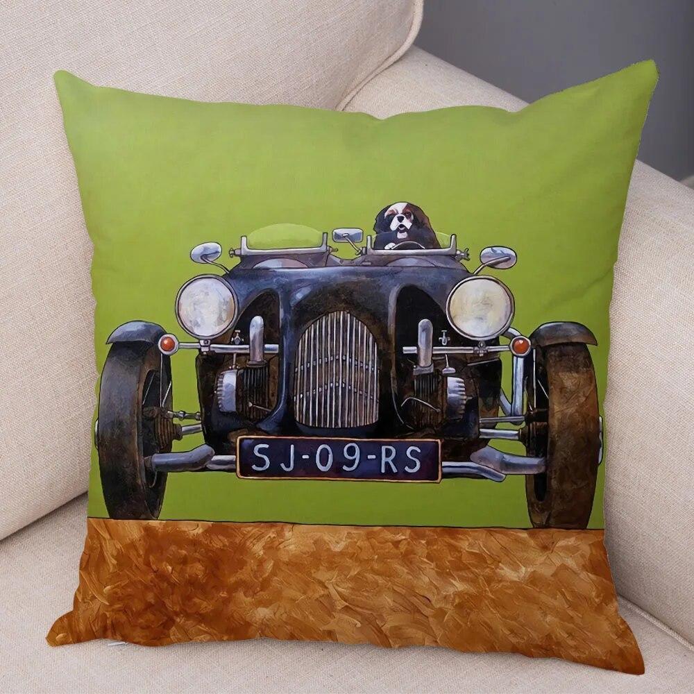 

Домашний декор, красочный мультяшный вождение автобуса, собака, наволочка, милый питомец, далматинец, наволочка, диван, домашнее украшение автомобиля 40x40cm