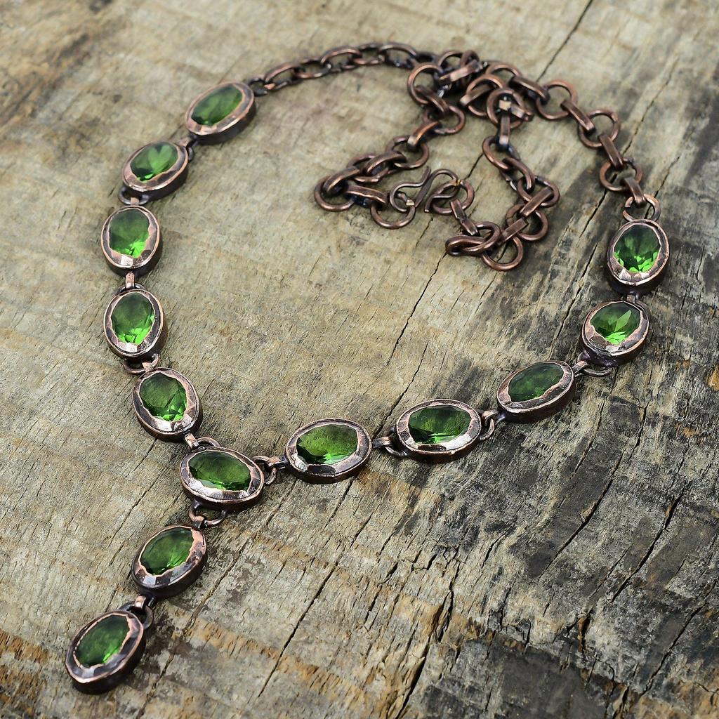 Faceted Green Amethyst Necklace Electroformed Copper Necklace Adjustable Chain Necklace Handmade Jewelry Gemstone Necklace Gifts for Mother