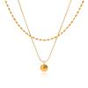 Double Layer Twist Chain Titanium Steel Necklace with Oval Beads Small Gold Ball Pendant Fade Resistant Jewelry