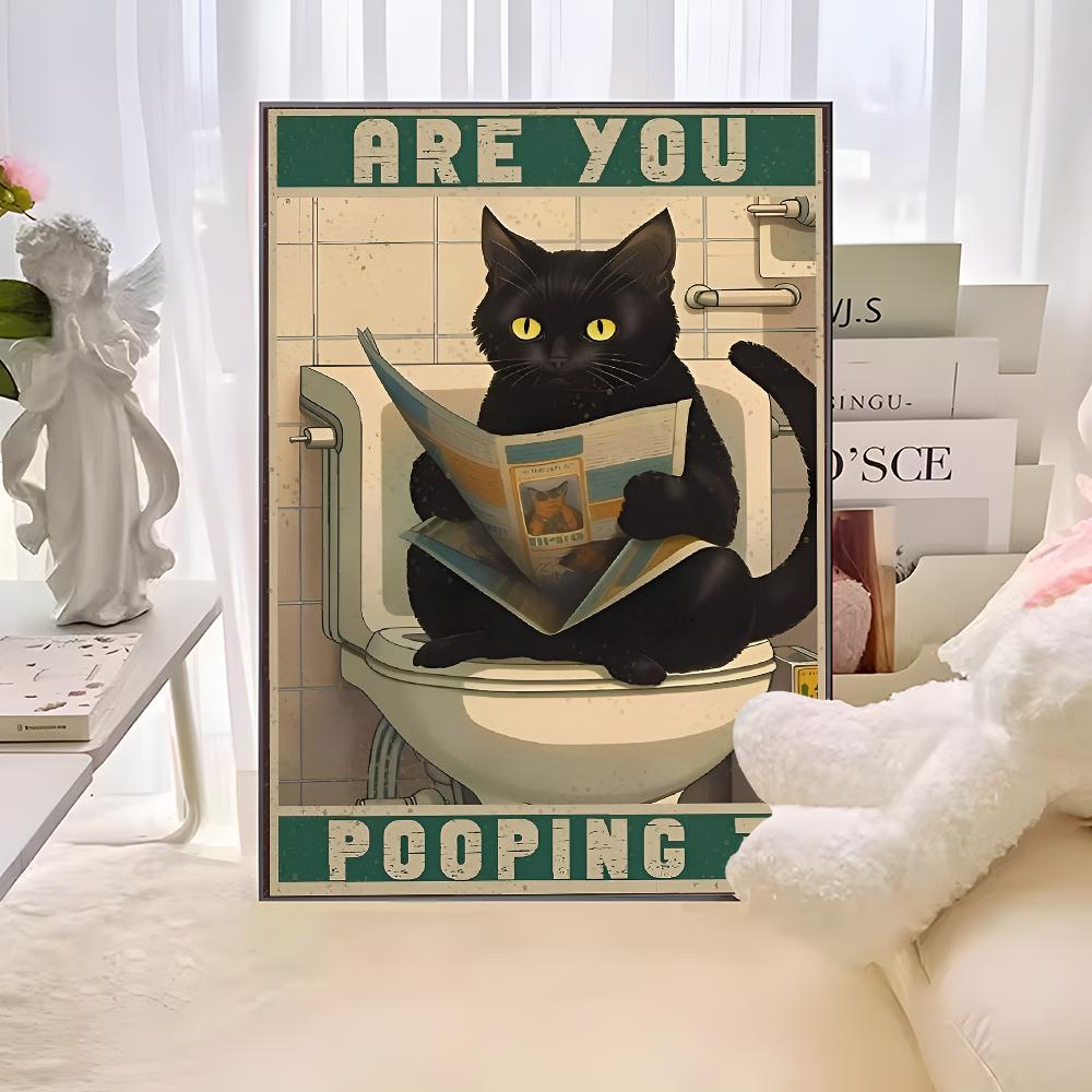 Are You Pooping Bathroom Sign Funny Cat Quotes Classic Vintage Posters HD Quality Wall Art Retro Poster for Home Room Wall Decor
