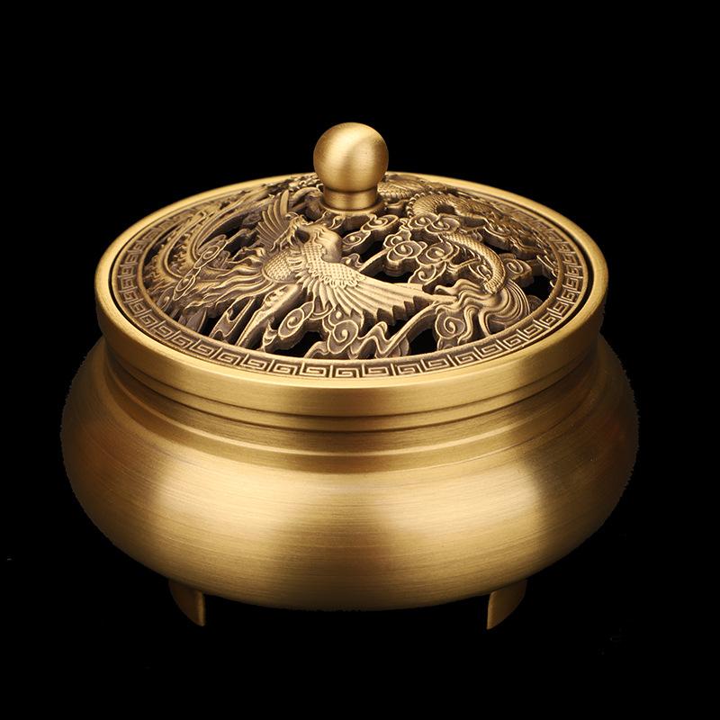Carved Copper Incense Burner Pure Brass Vintage Metal Incense Burner Holder with Cover Office Home Deco Copper Incense