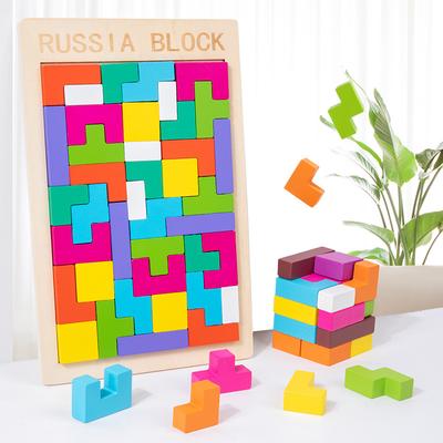 Verdicktes hölzernes dreidimensionales Tetris-Puzzle Kinder räumliches Denkpuzzle Gehirnspielzeug Baustein-Puzzle