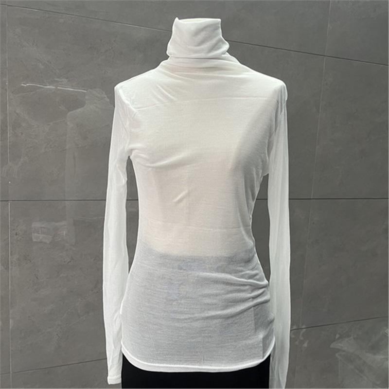 

Женская прозрачная футболка с высоким воротом и длинными рукавами – стильный слой для весны и осени One Size