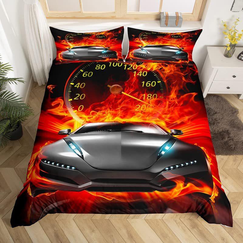 Home Textile Three-Piece Cool Sports Car 3D Digital Printing Quilt Cover Pillowcase Bedding