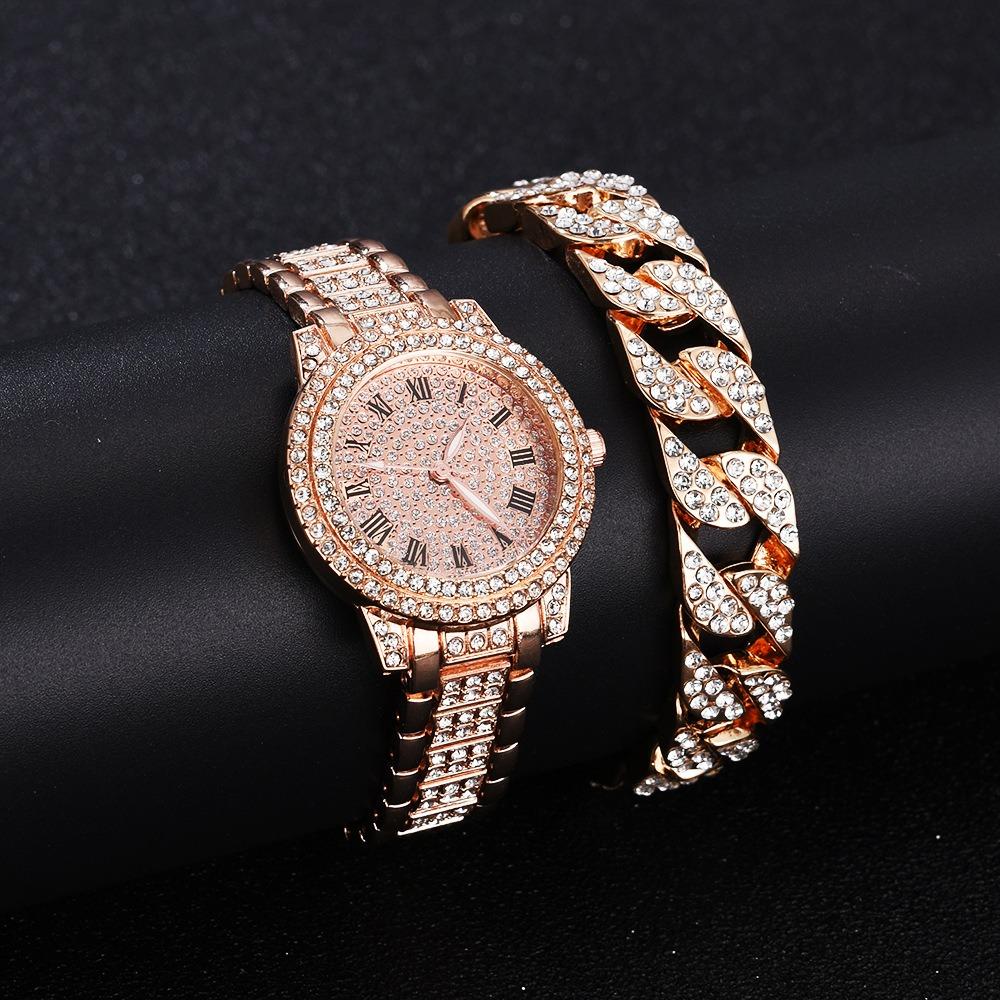 Ladies Watch Set, Steel Belt Full of Diamonds, High-end Quartz Watch Temperament, Business Leisure Watch Wholesale