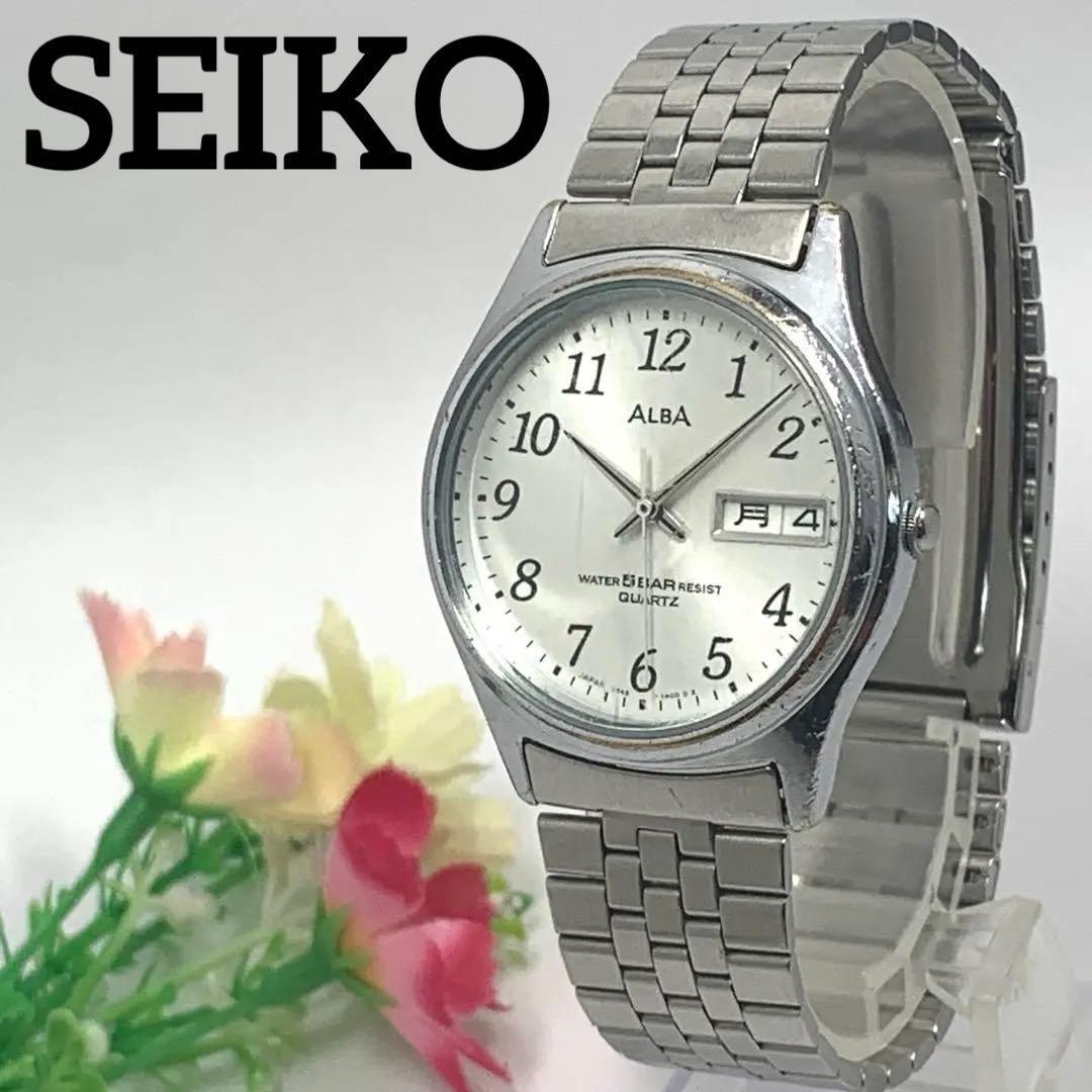 282 [Battery replaced and cleaned] Working item SEIKO Men s Watch Seiko ALBA Silver Day Date Calendar Quartz Popular Rare