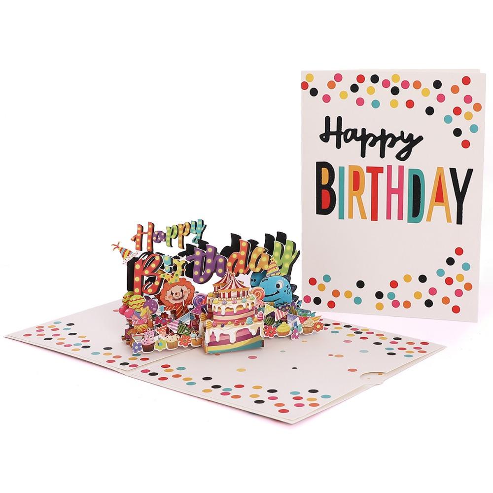 New 3D Happy Birthday Card Pop Up Four-Layer Birthday Cake Gift Card Foldable Best Wishes Father's Day card Gift