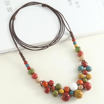 Ručně vyráběný keramický náhrdelník Vícevrstvý Nastavitelný Boho Vintage Šperk Výrazný Doplněk pro Ženy