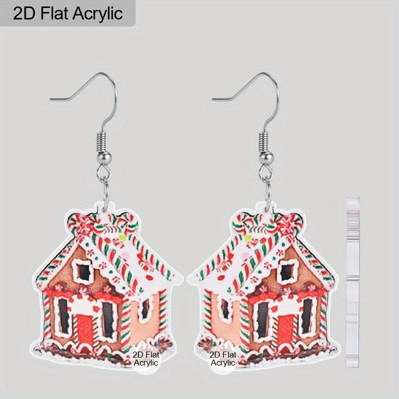 

Плоские 2D серьги-подвески в виде пряничного домика, легкий акриловый материал, подходят для женщин, идеально подходят для подарков на вечеринки, ювелирных изделий и рождественских подарков.