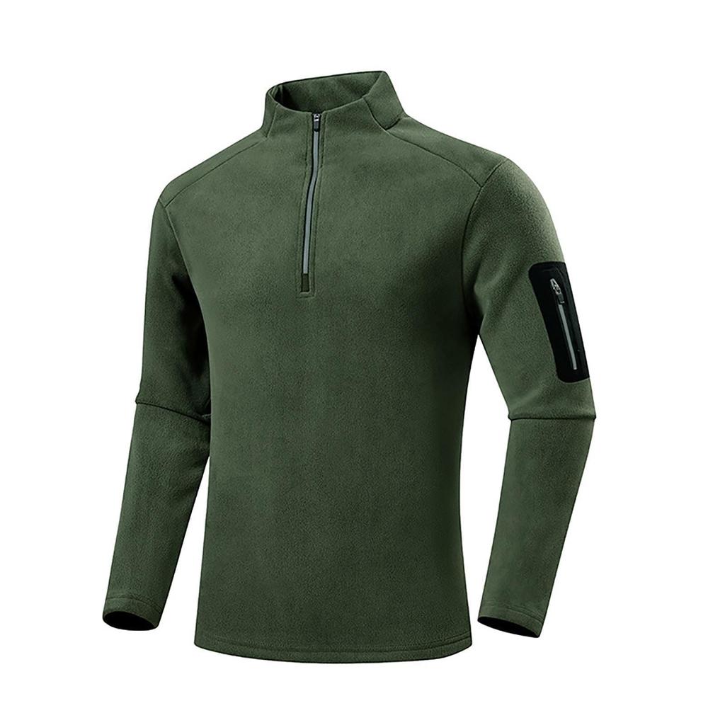 Double-sided  Fleece Hoodie Fall And Winter Half Zip Warm Long Sleeve T-shirt Men