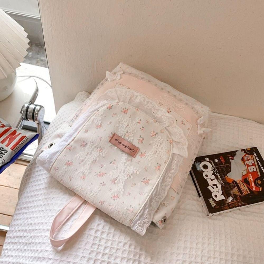 

Pinted Nylon Shoulder Bag Cat Shape Floral Handbag All-match Lace Flower Backpack Outdoor pink flower