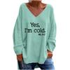 Women S Solid V Neck Long Sleeve Loose Casual Comfortable T Shirt