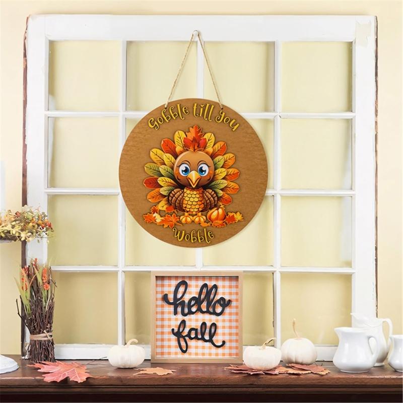 Harvest Themed Turkey Front Door Sign Seasonal Plywood Decoration for Entryway Stylish Thanksgiving Party Supplies