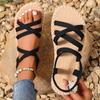 Summer New Imitation Grass Woven Travel Women's Flat Heel Sandals, Wearing Linen Soled Sandals Outside, Women's Beach Slope Heel Slippers