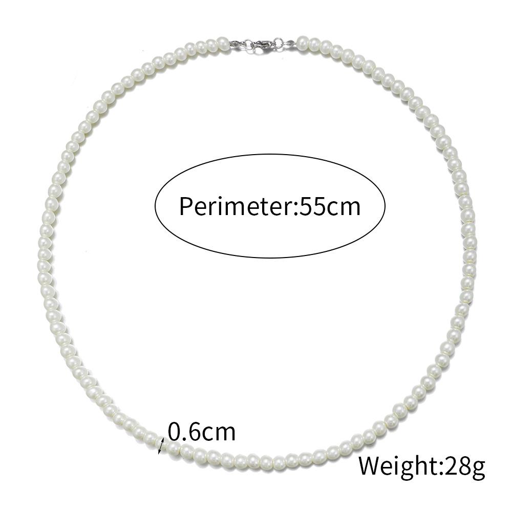 Men's Single Layer Pearl Necklace - Round Beaded Stainless Steel Clavicle Chain